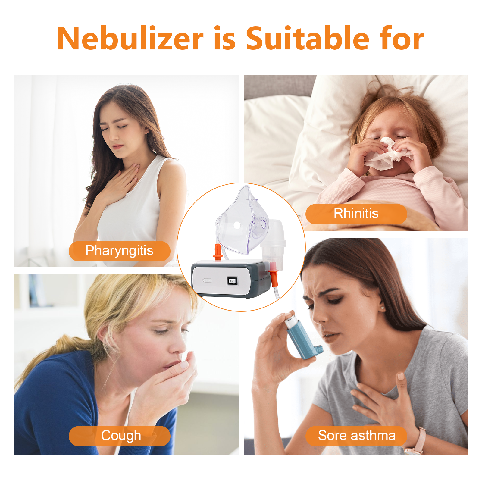 Portable Compressor Nebulizer Machine for Kids and Adults, Pro Compact Cool Mist System for Home Use with Nebulizer Mask Mouthpiece, Friendly for Breathing Problem - Image 4